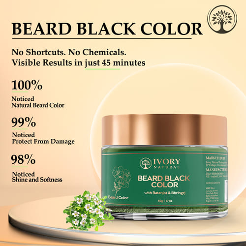 Beard Black Color Organic - Instant Natural Plant Based Beard Color Powder - Ammonia Free, No Harmful Chemicals