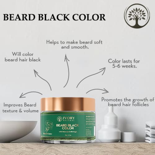 Beard Black Color Organic - Instant Natural Plant Based Beard Color Powder - Ammonia Free, No Harmful Chemicals