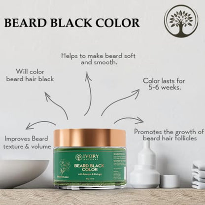 Beard Black Color Organic - Instant Natural Plant Based Beard Color Powder - Ammonia Free, No Harmful Chemicals