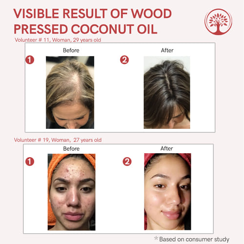 Ivory Natural Wood pressed coconut premium extra virgin oil before after image 
